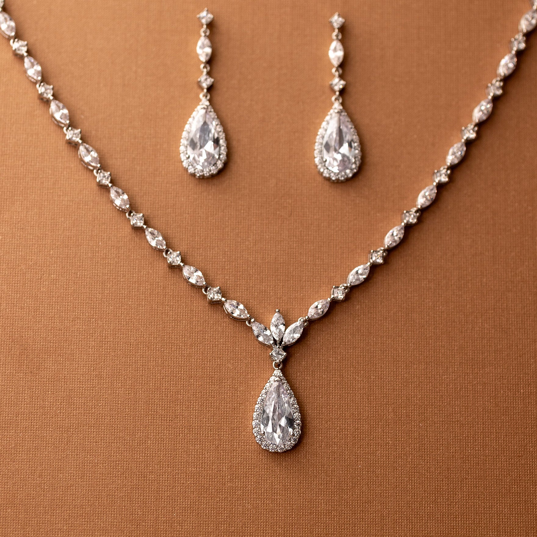 CZ Necklace Set of Delicate Elongated Teardrops Silver-Cassandra Lynne