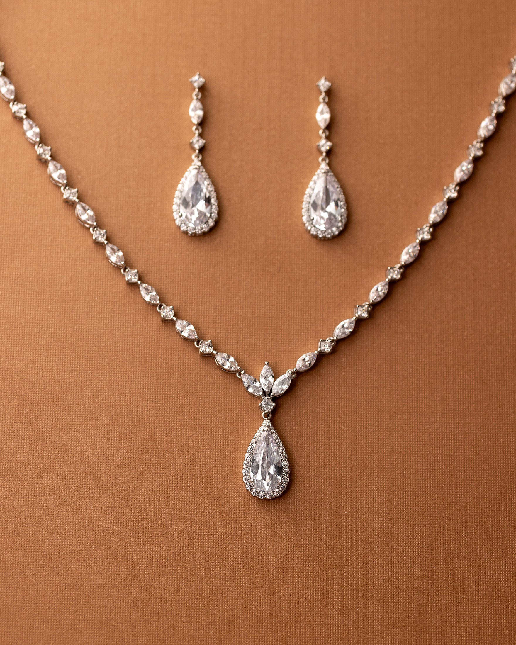 CZ Necklace Set of Delicate Elongated Teardrops Silver-Cassandra Lynne
