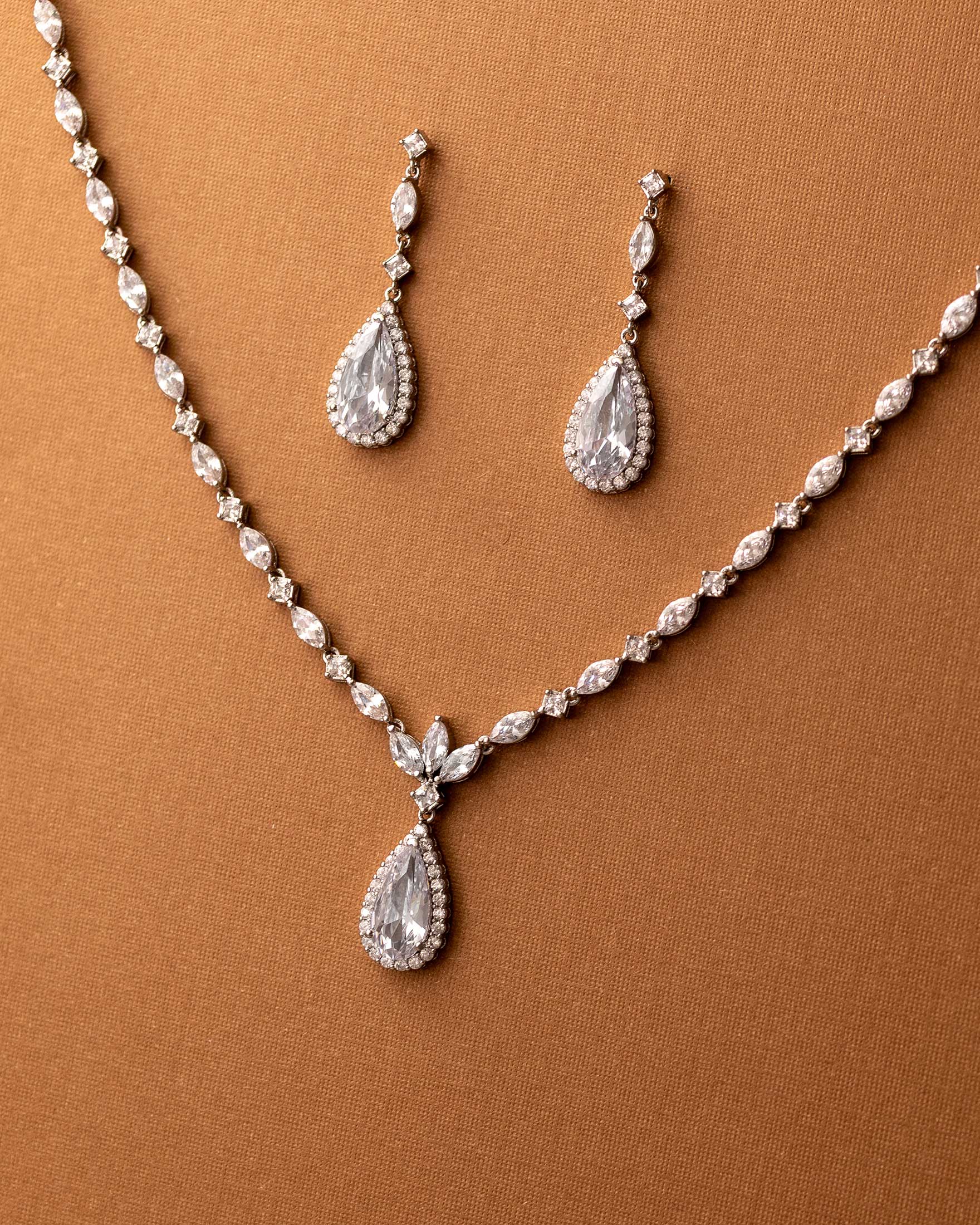 CZ Necklace Set of Delicate Elongated Teardrops Silver-Cassandra Lynne