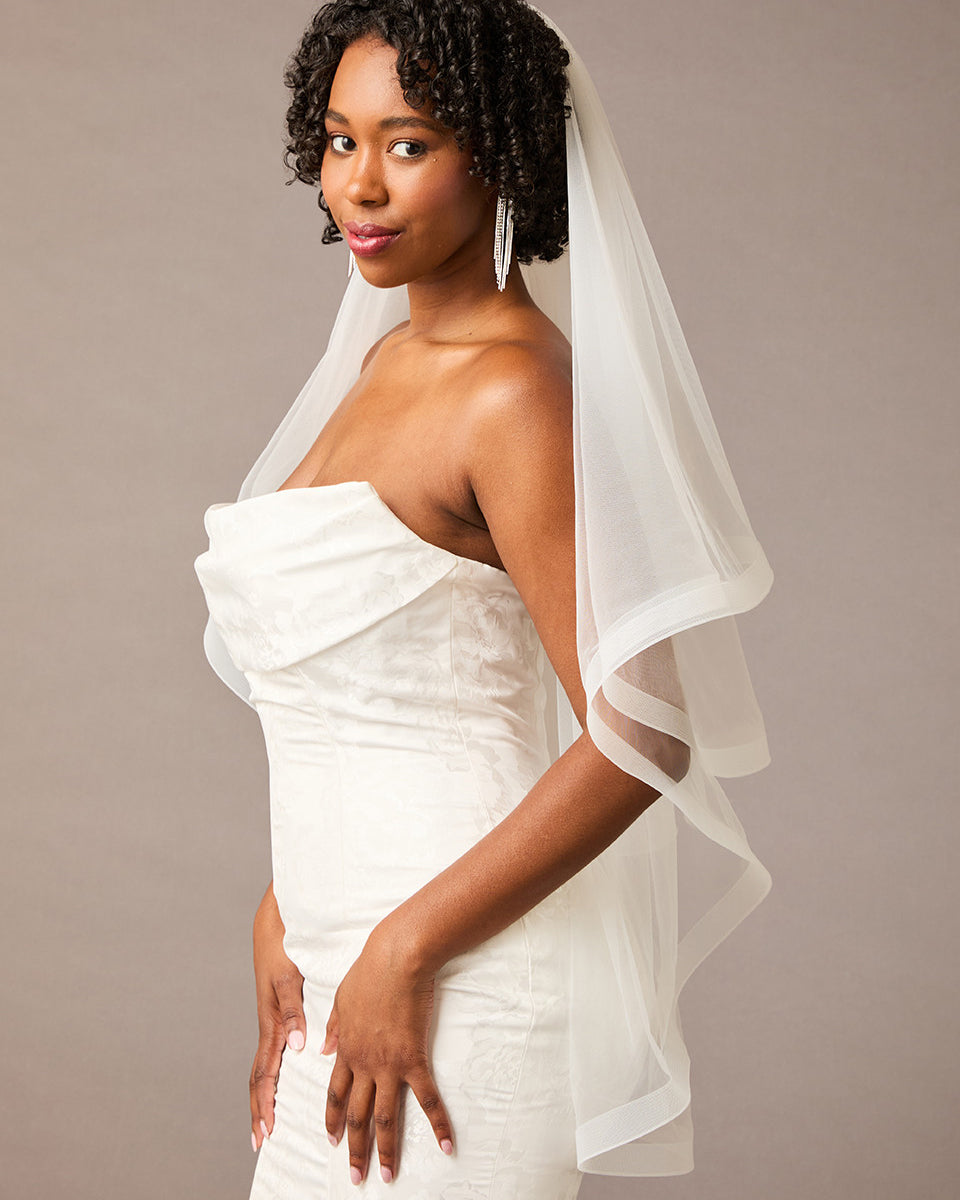 Fingertip Horsehair Trim Two Layer Wedding Veil - Cassandra Lynne
