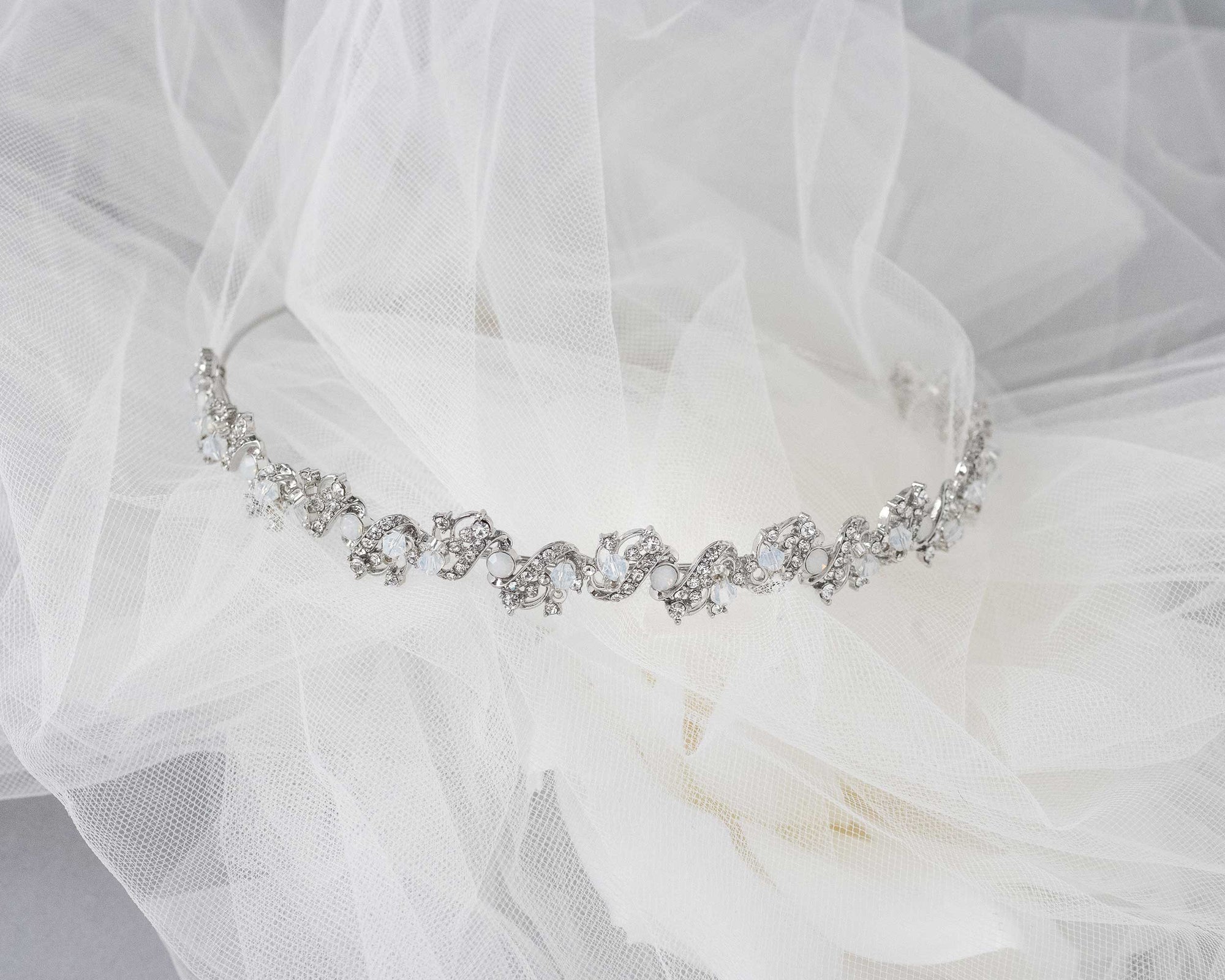 Opal Accented Rhodium Bridal Tiara