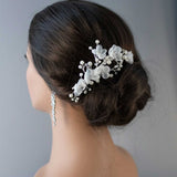 Organza Bridal Hair Flower Comb with Pearls - Hair Comb - Cassandra Lynne