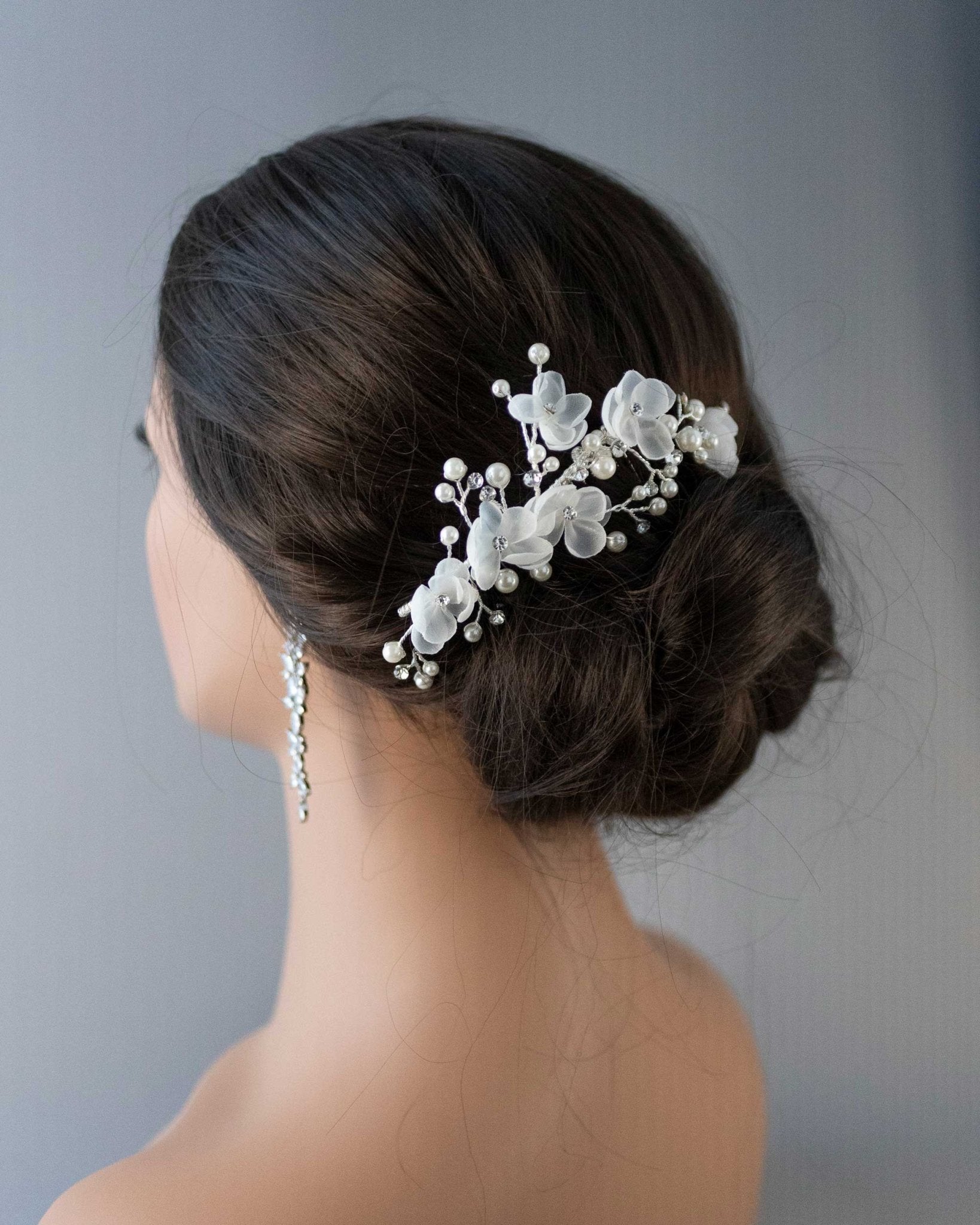 Organza Bridal Hair Flower Comb with Pearls - Hair Comb - Cassandra Lynne