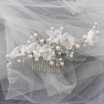 Organza Bridal Hair Flower Comb with Pearls - Hair Comb - Cassandra Lynne