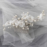 Organza Bridal Hair Flower Comb with Pearls - Hair Comb - Cassandra Lynne