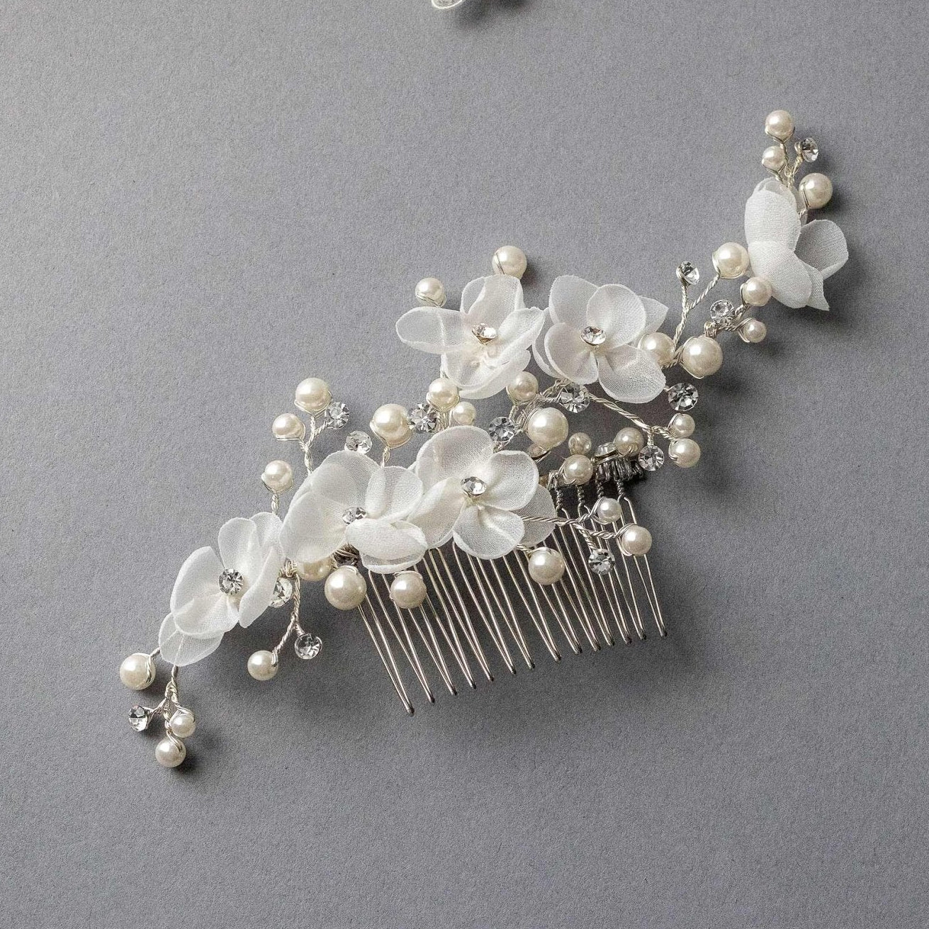Organza Bridal Hair Flower Comb with Pearls - Hair Comb - Cassandra Lynne