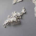 Organza Bridal Hair Flower Comb with Pearls - Hair Comb - Cassandra Lynne