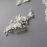 Organza Bridal Hair Flower Comb with Pearls - Hair Comb - Cassandra Lynne