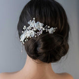 Organza Bridal Hair Flower Comb with Pearls - Hair Comb - Cassandra Lynne