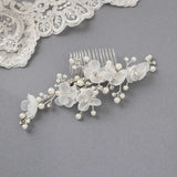 Organza Bridal Hair Flower Comb with Pearls - Hair Comb - Cassandra Lynne