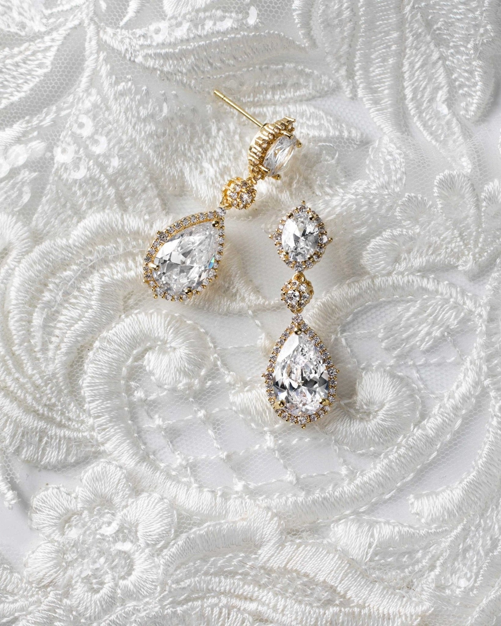 Oval and Water Drop Cubic Zirconia Earrings - Earrings - Cassandra Lynne
