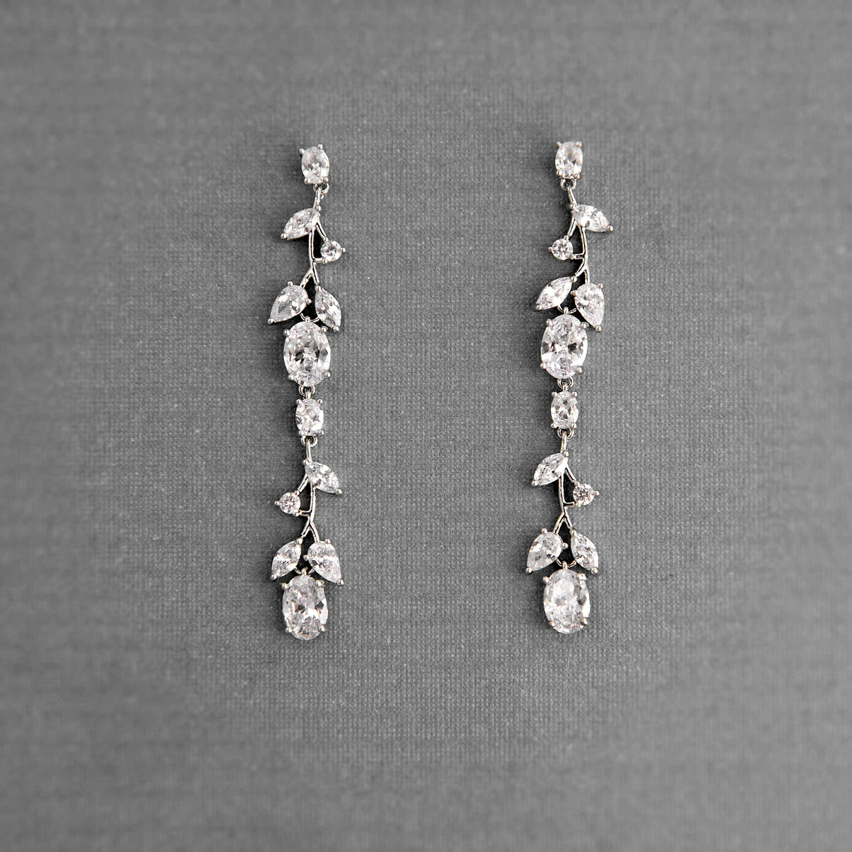 Oval Vine Drop CZ Earrings - Cassandra Lynne