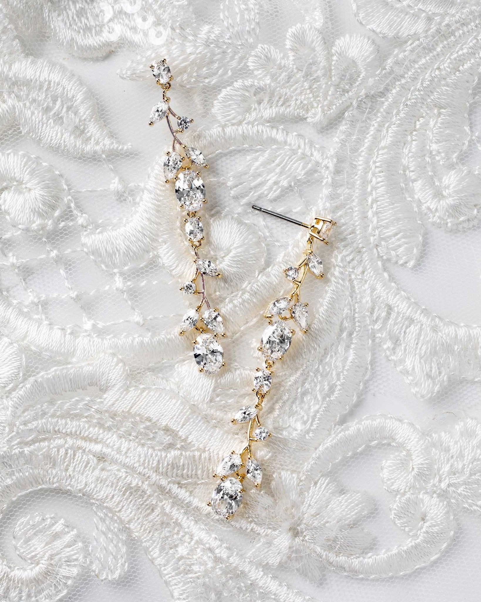 Oval Vine Drop CZ Earrings - Earrings - Cassandra Lynne