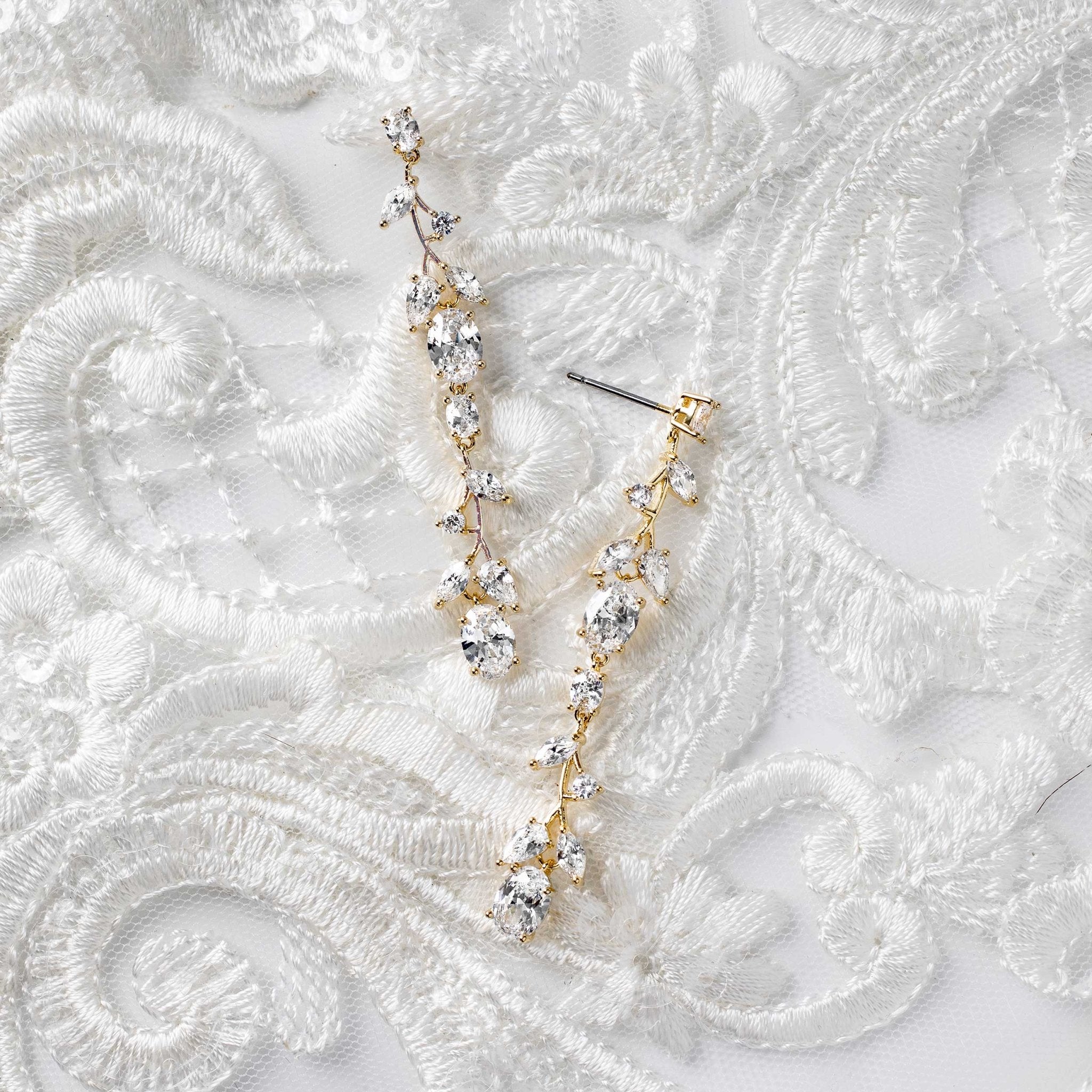 Oval Vine Drop CZ Earrings - Earrings - Cassandra Lynne