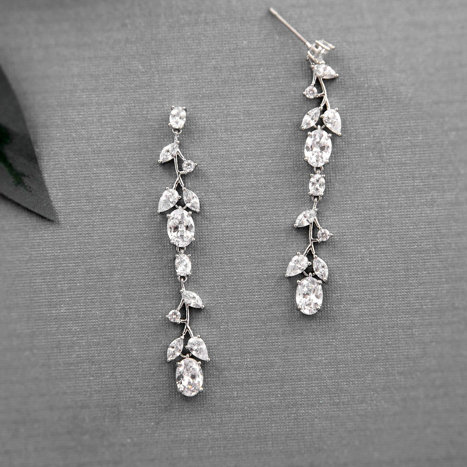 Oval Vine Drop CZ Earrings - Earrings - Cassandra Lynne