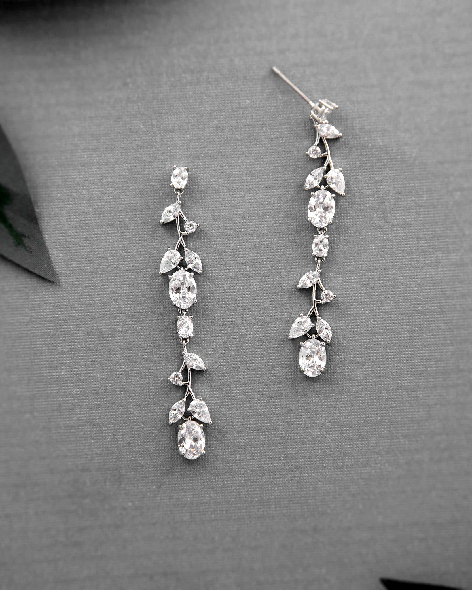 Oval Vine Drop CZ Earrings - Earrings - Cassandra Lynne