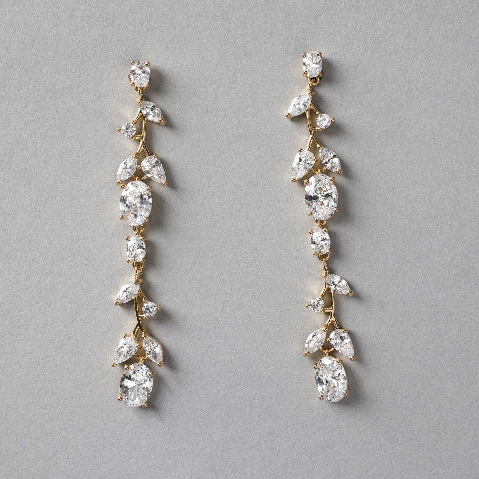 Oval Vine Drop CZ Earrings - Earrings - Cassandra Lynne