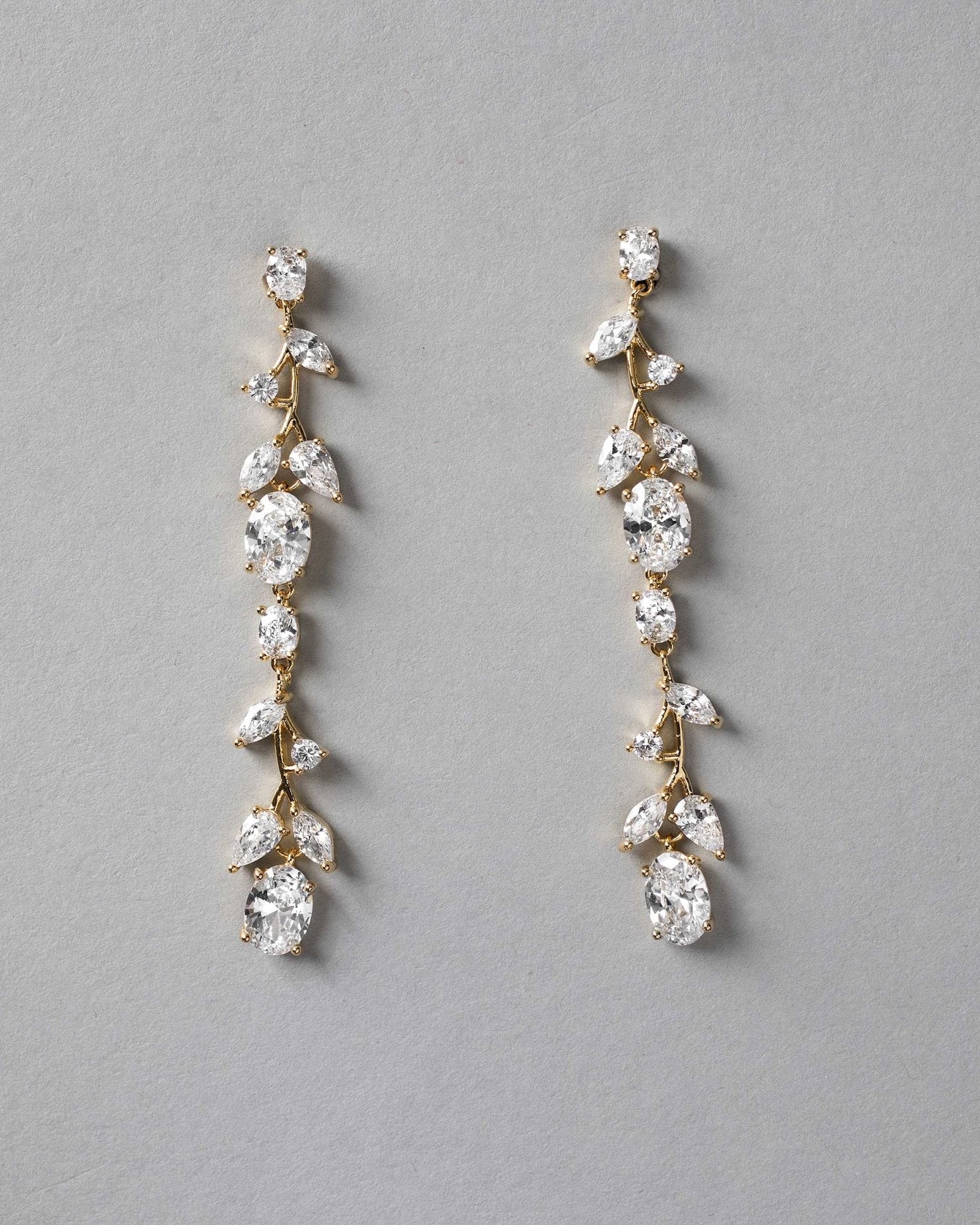 Oval Vine Drop CZ Earrings - Earrings - Cassandra Lynne