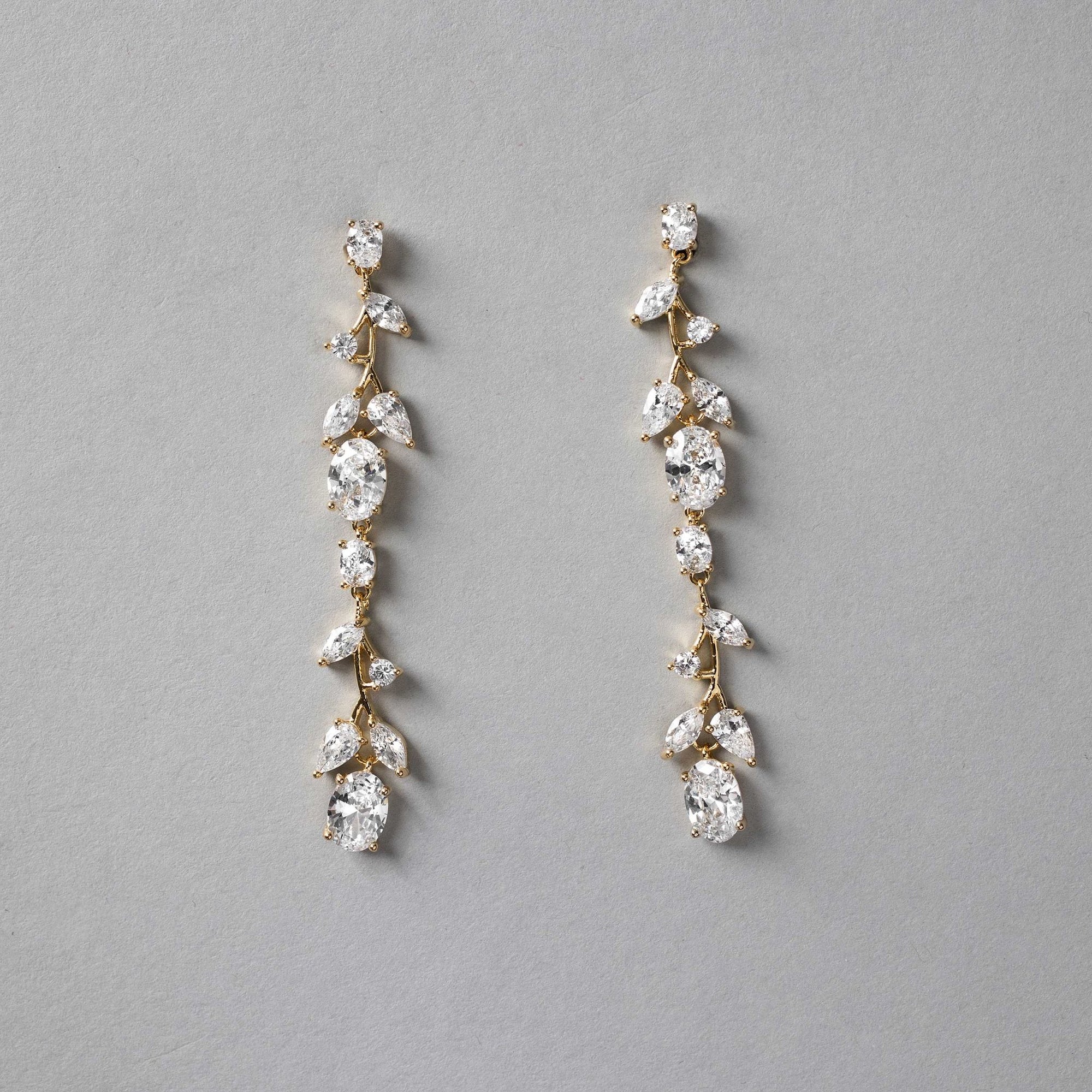 Oval Vine Drop CZ Earrings - Earrings - Cassandra Lynne