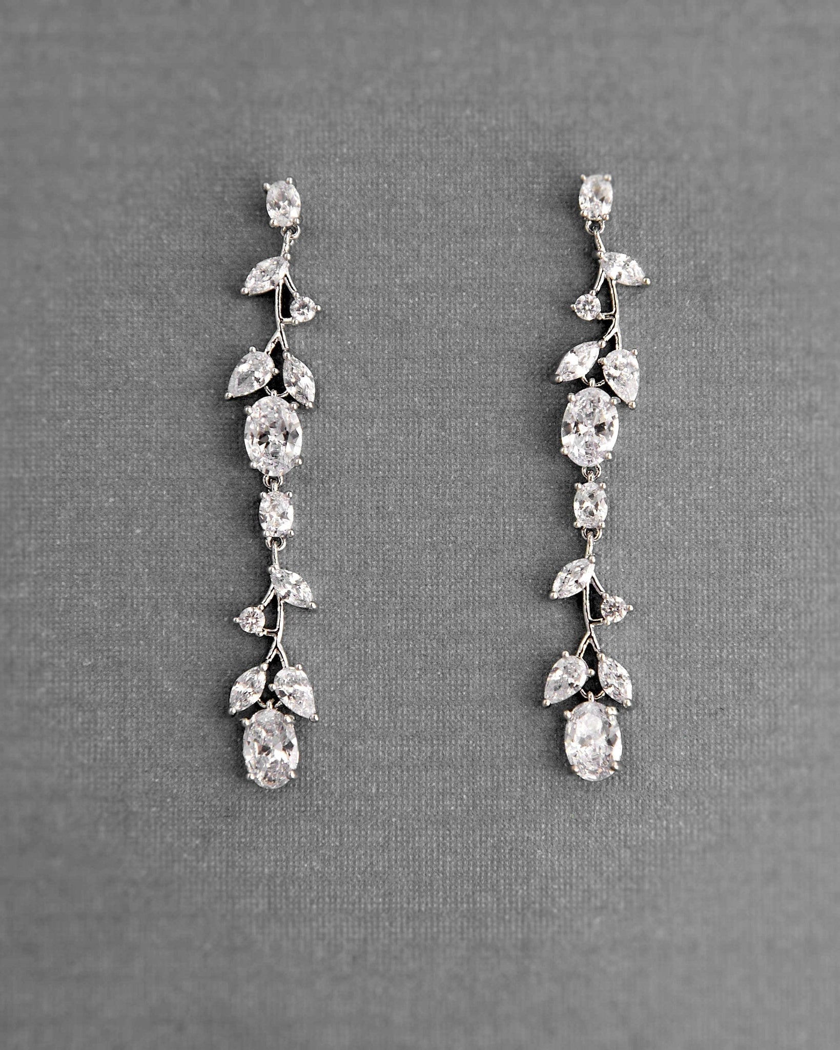 Oval Vine Drop CZ Earrings - Earrings - Cassandra Lynne