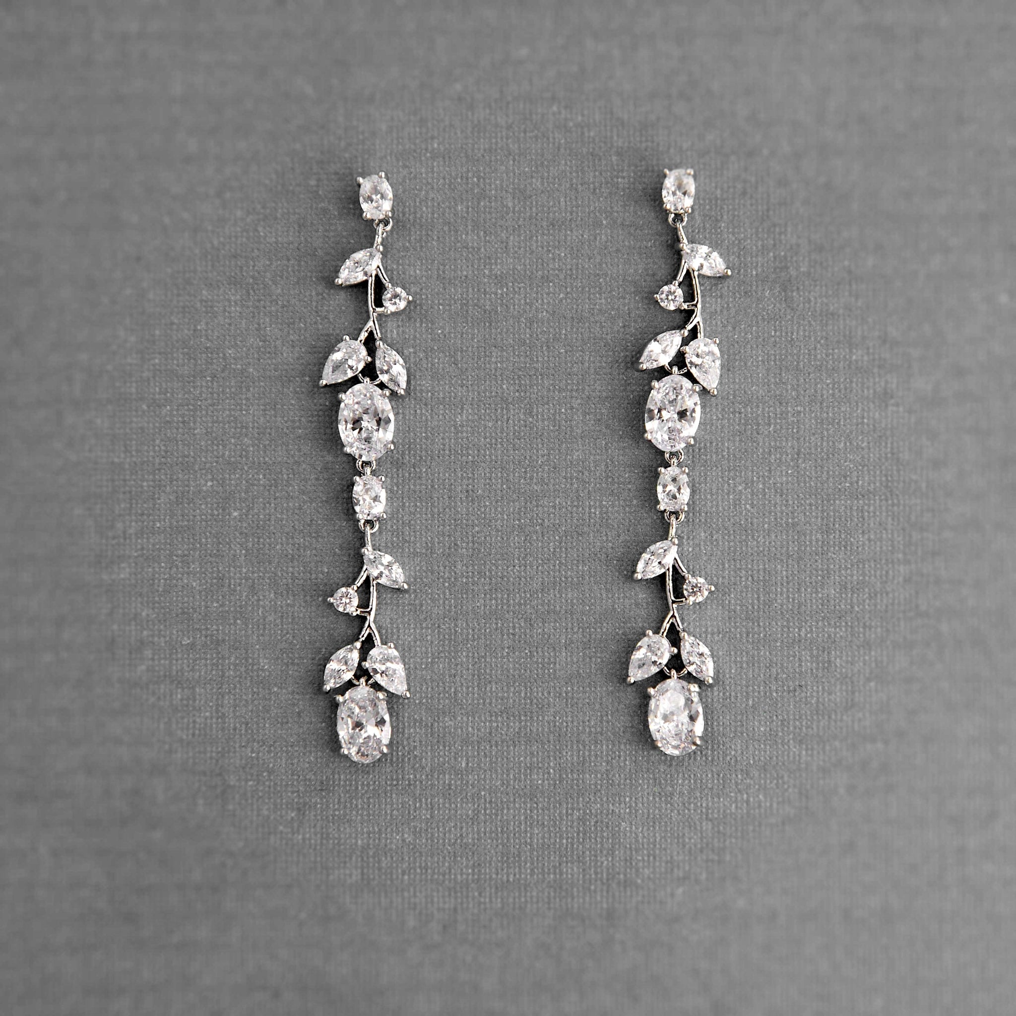 Oval Vine Drop CZ Earrings - Earrings - Cassandra Lynne