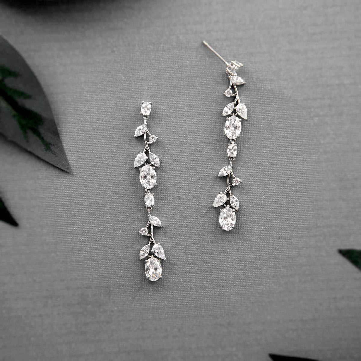 Oval Vine Drop CZ Earrings - Cassandra Lynne