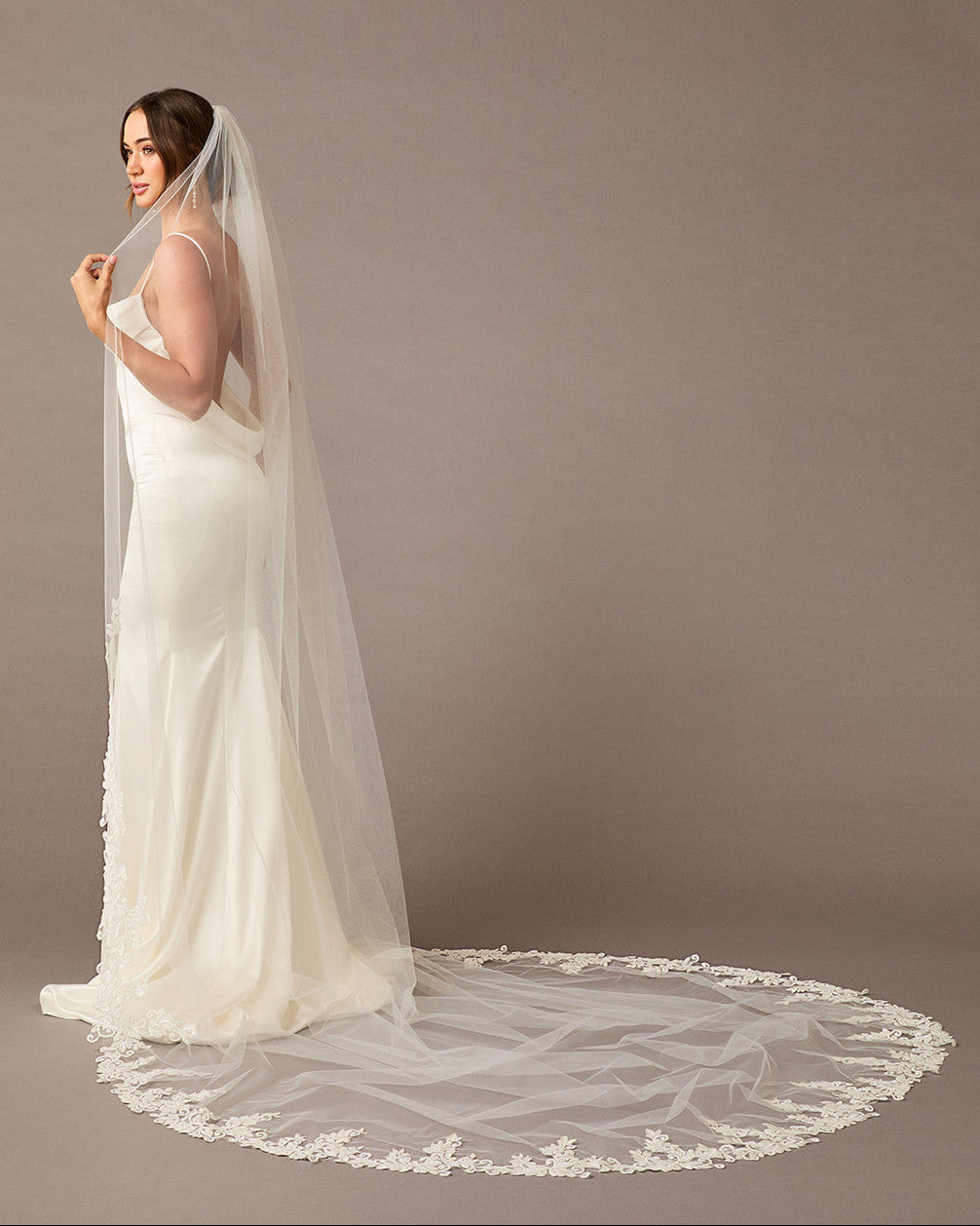 Royal Cathedral Bridal Veil with Venetian Style Appliques