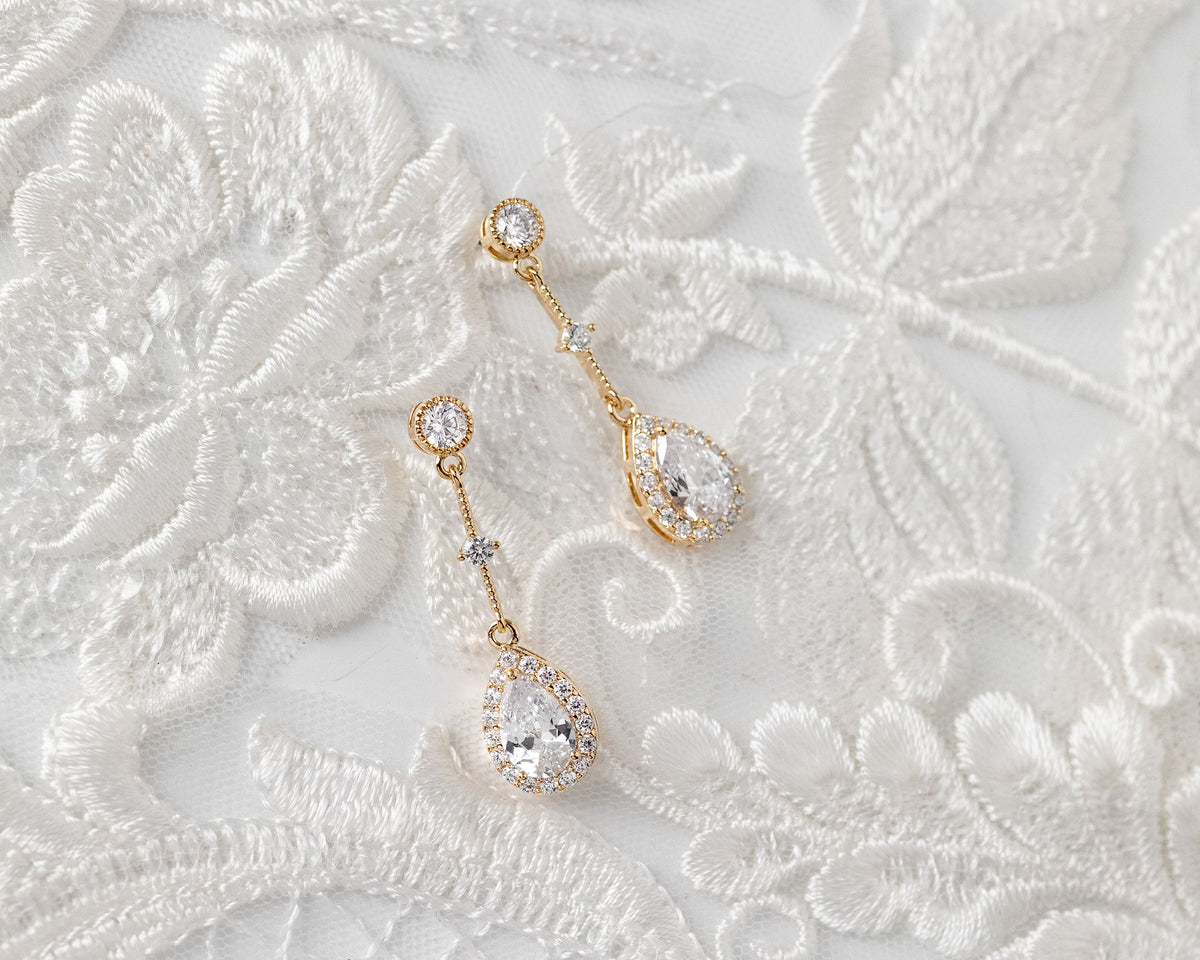 Bridal Earrings of Pave Pear Linked Drops