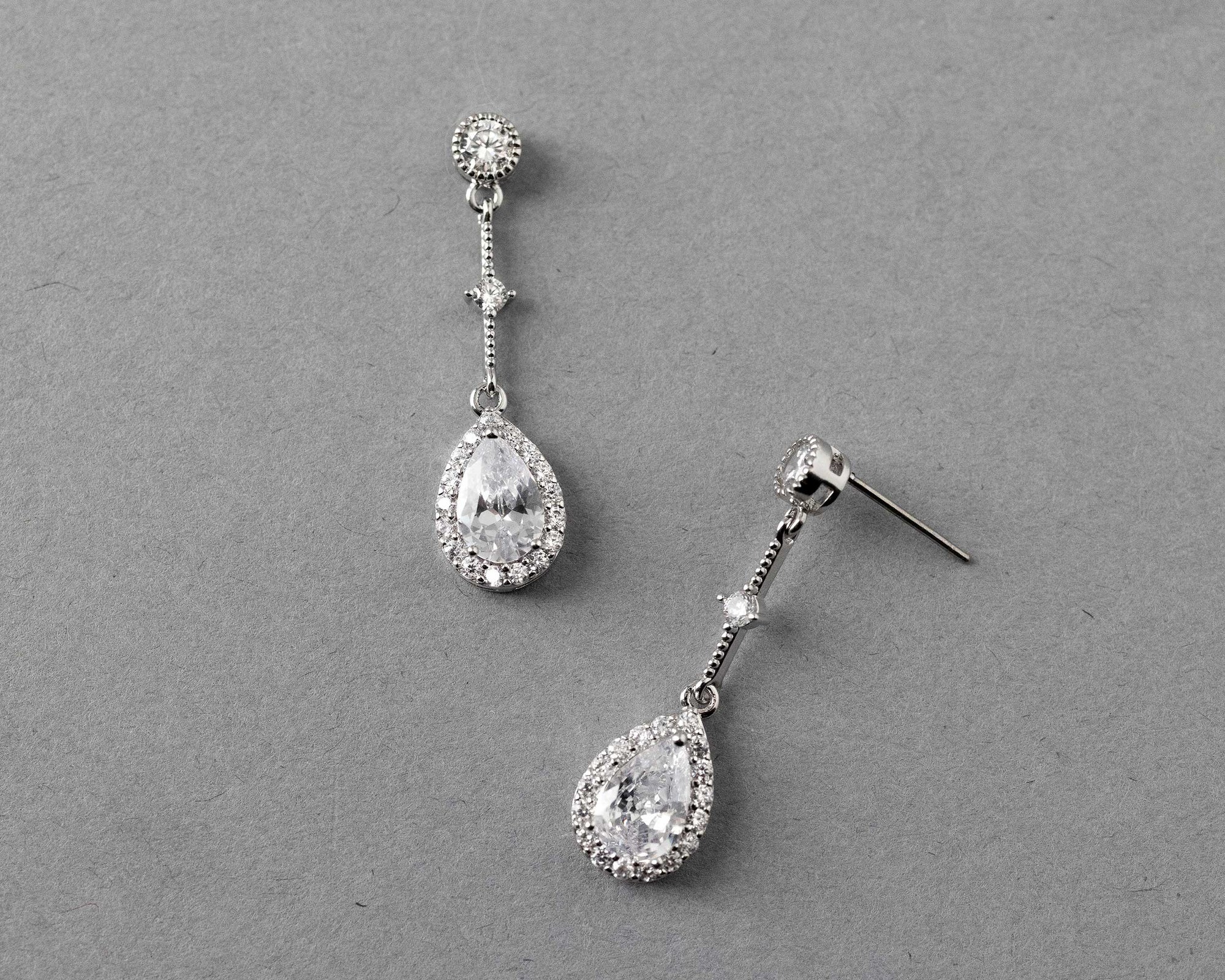 Bridal Earrings of Pave Pear Linked Drops