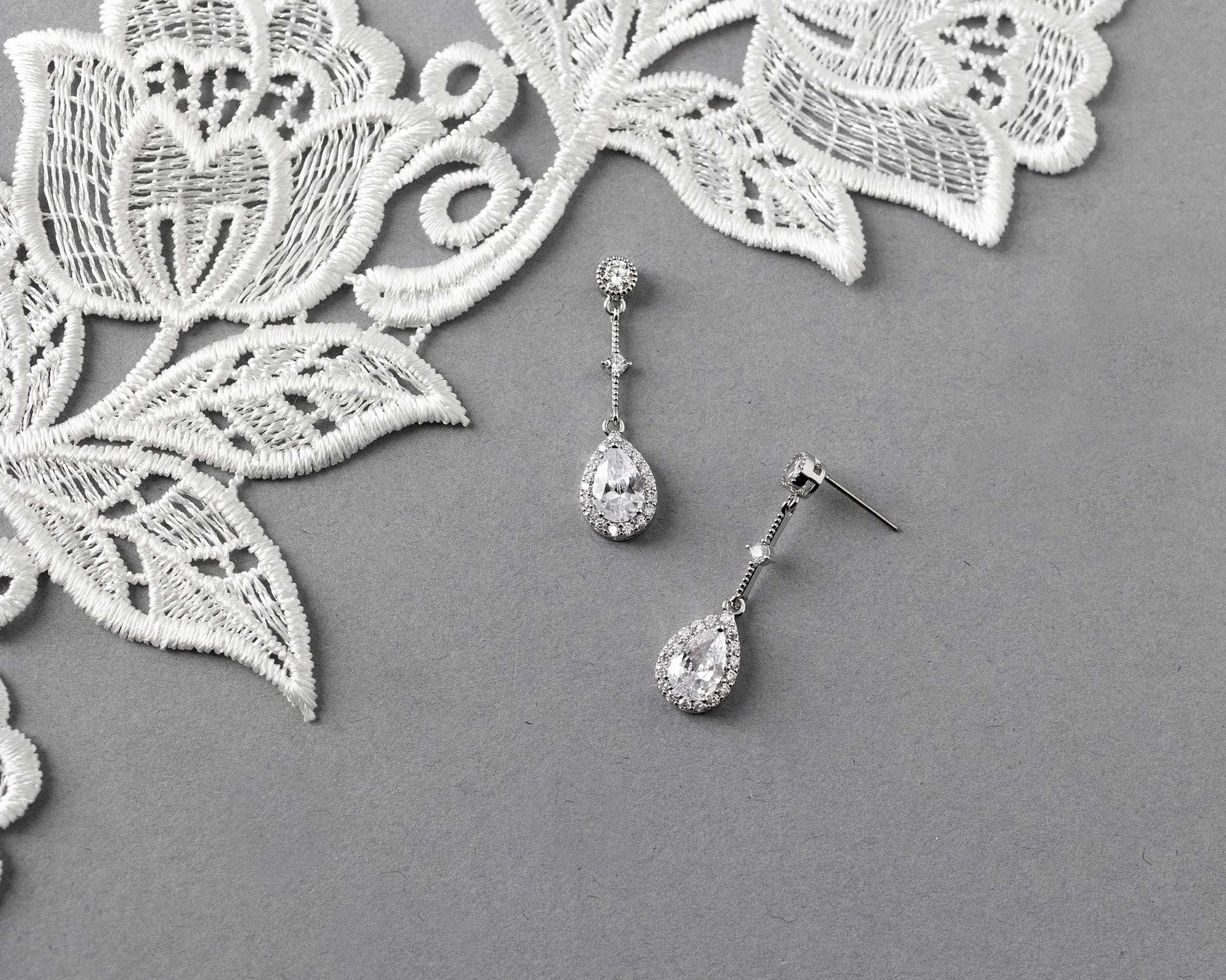 Bridal Earrings of Pave Pear Linked Drops