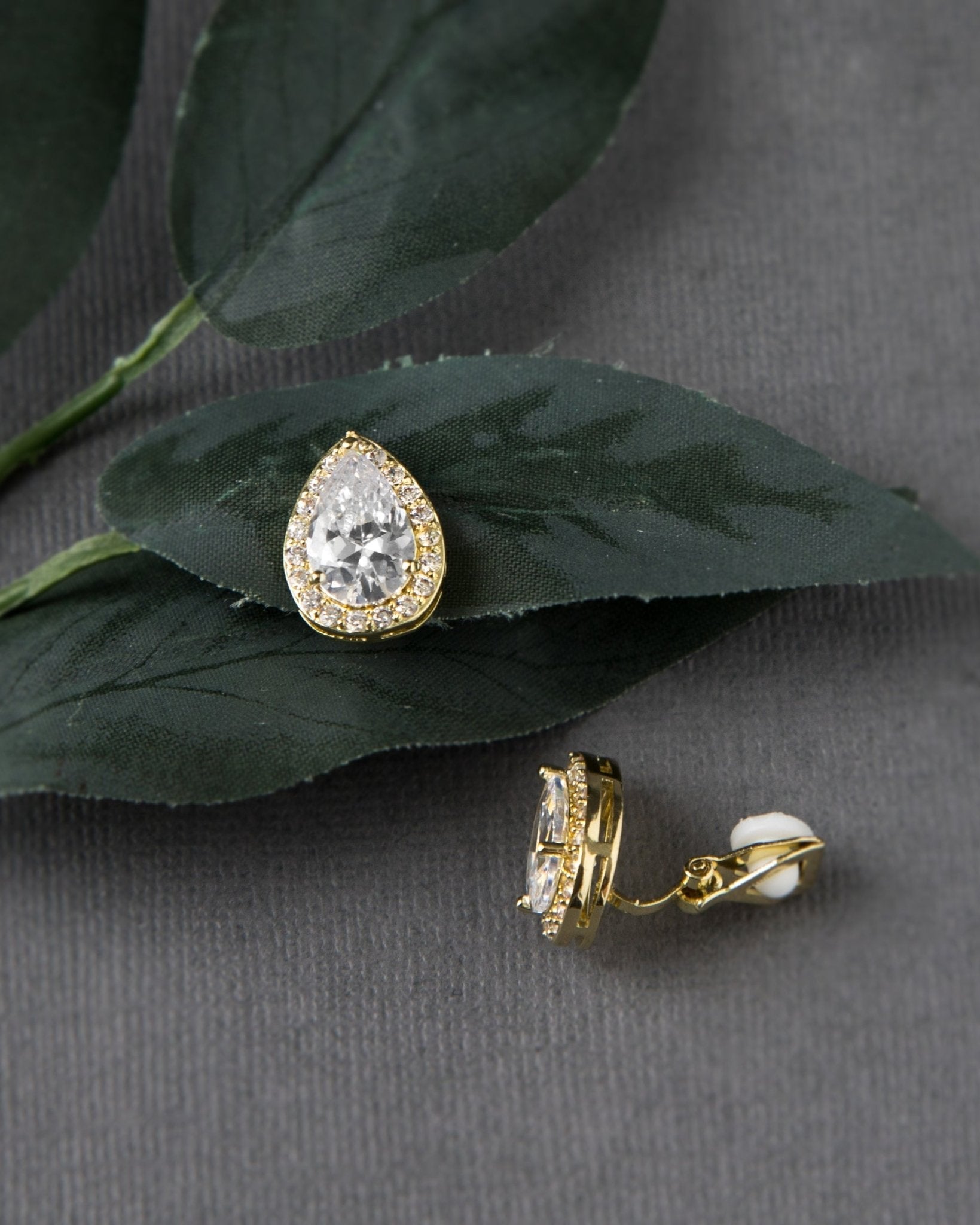 Pave Pear Clip - On Crystal Earrings - Earrings - Cassandra Lynne