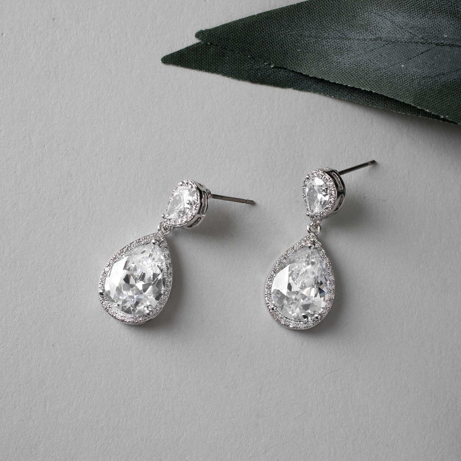Pave Pear Drop CZ Earrings for the Bride - Earrings - Cassandra Lynne