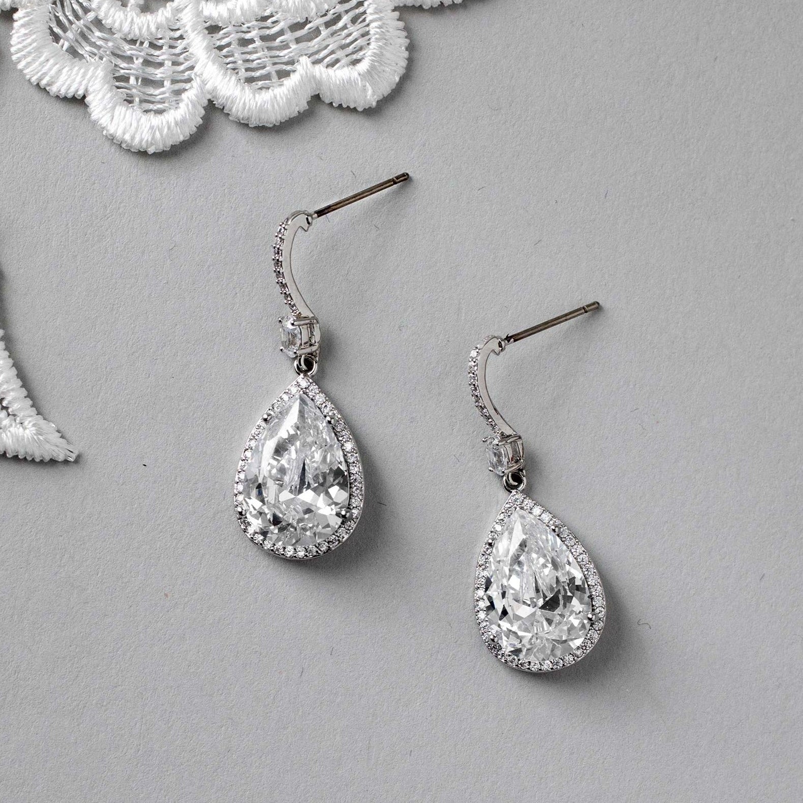Pave Pear Drop Wedding Earrings - Earrings - Cassandra Lynne