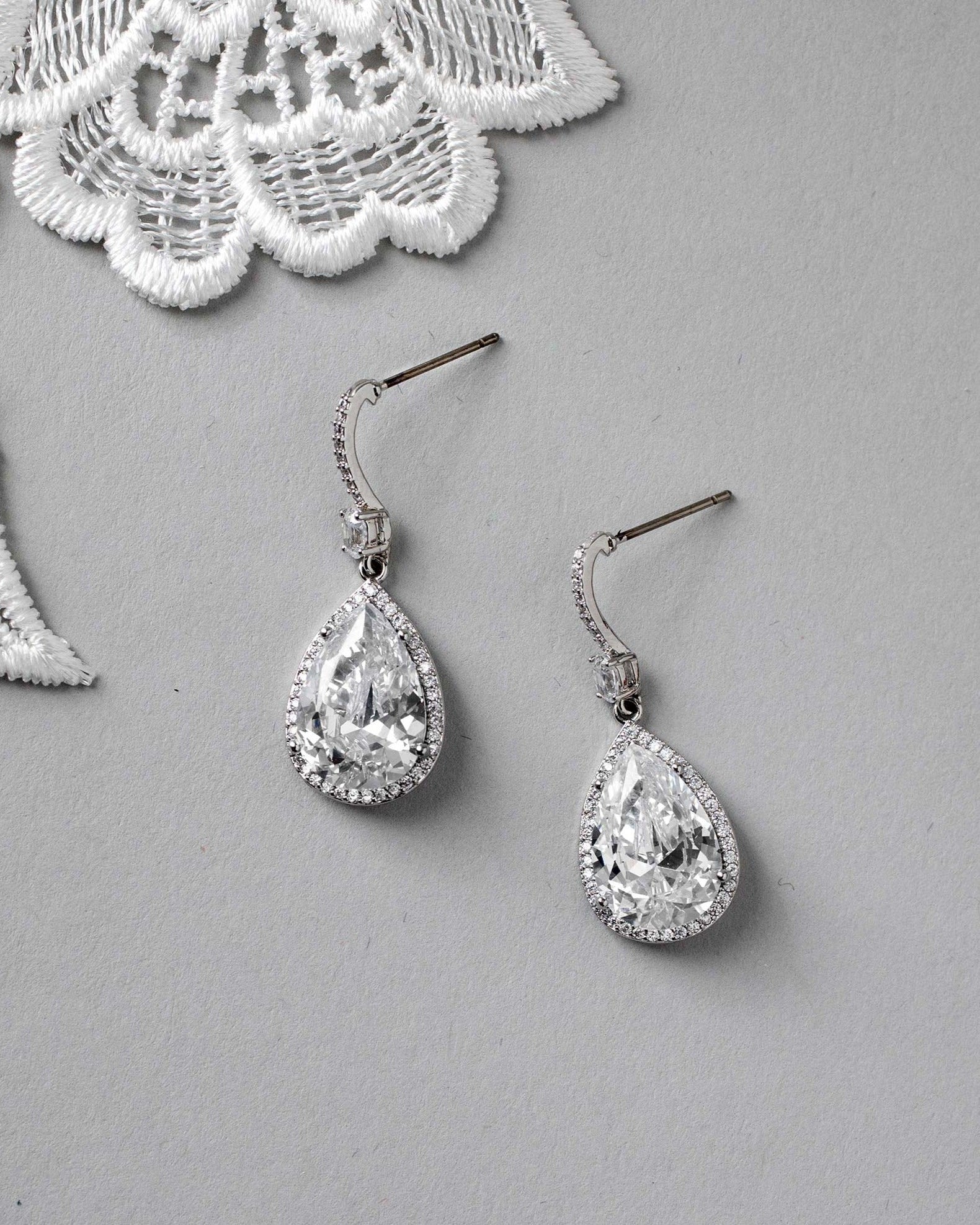 Pave Pear Drop Wedding Earrings - Earrings - Cassandra Lynne