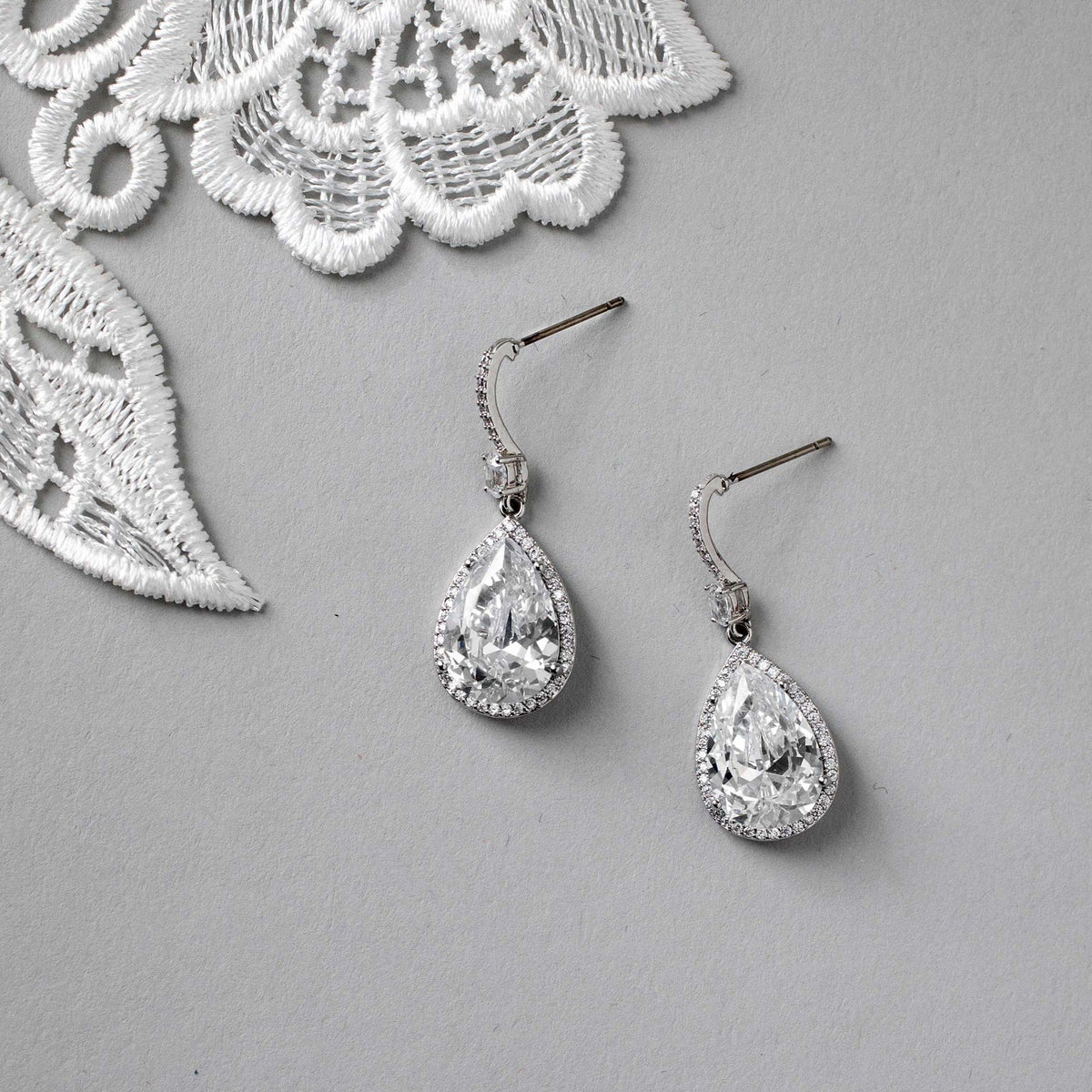 Pave Pear Drop Wedding Earrings - Earrings - Cassandra Lynne