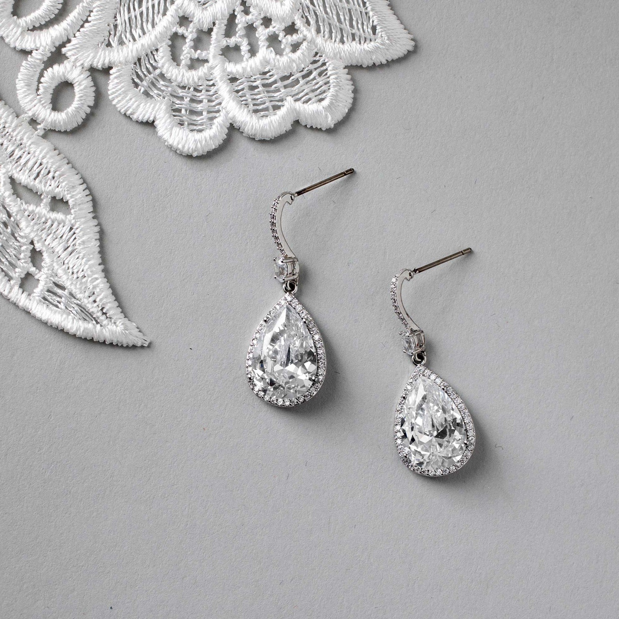 Pave Pear Drop Wedding Earrings - Earrings - Cassandra Lynne