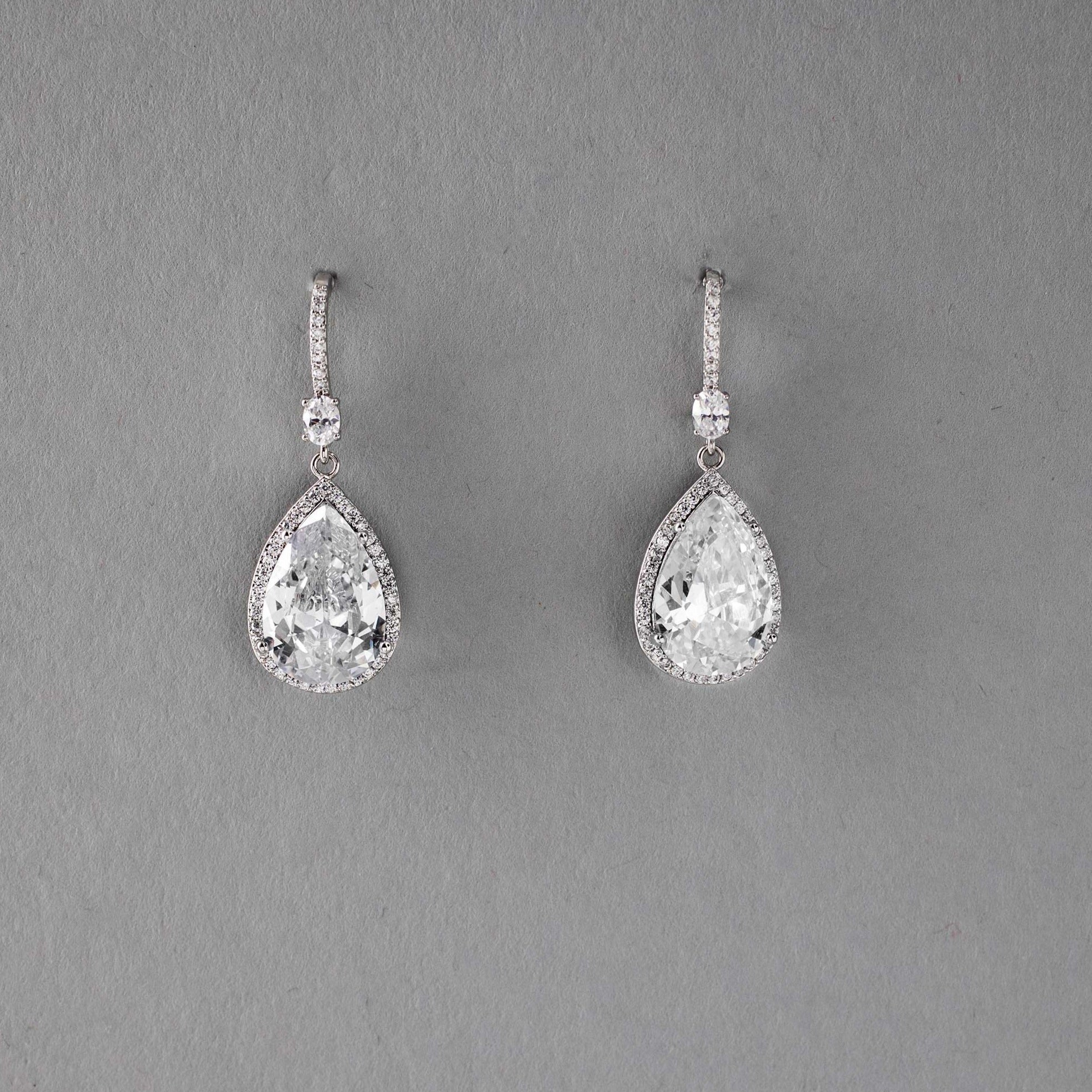 Pave Pear Drop Wedding Earrings - Earrings - Cassandra Lynne