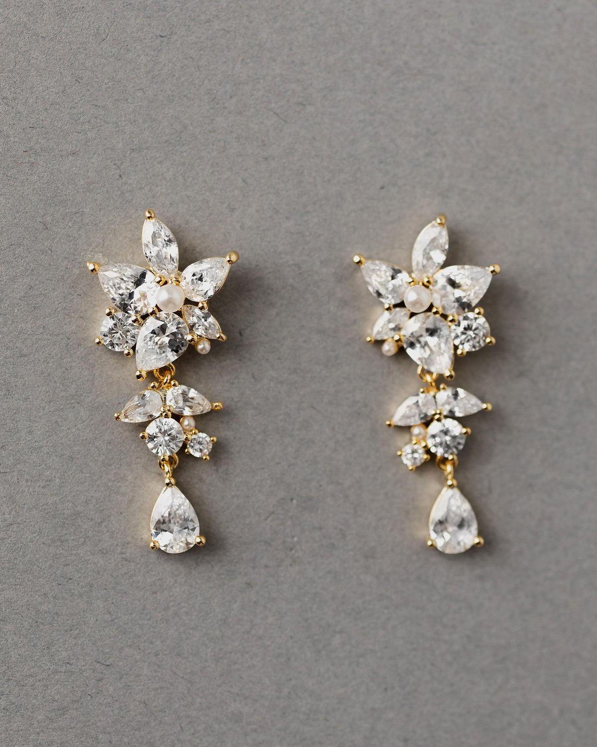 CZ Flower Earrings with Tiny Pearl Center Gold - Cassandra Lynne