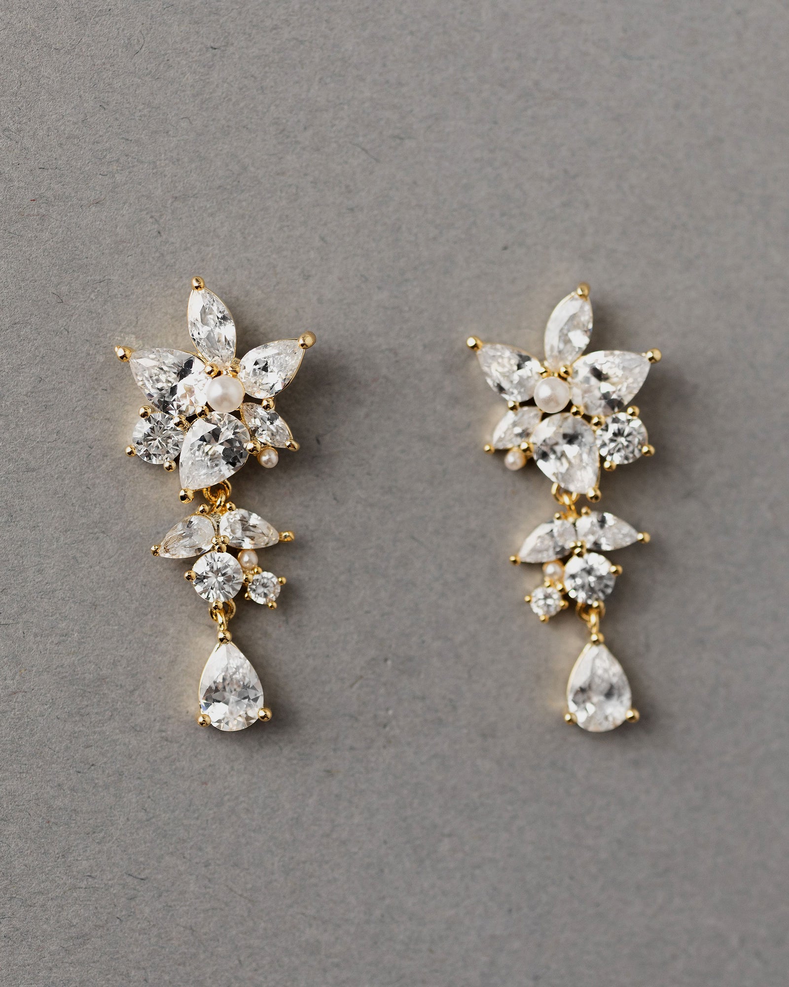 CZ Flower Earrings with Tiny Pearl Center Gold - Cassandra Lynne
