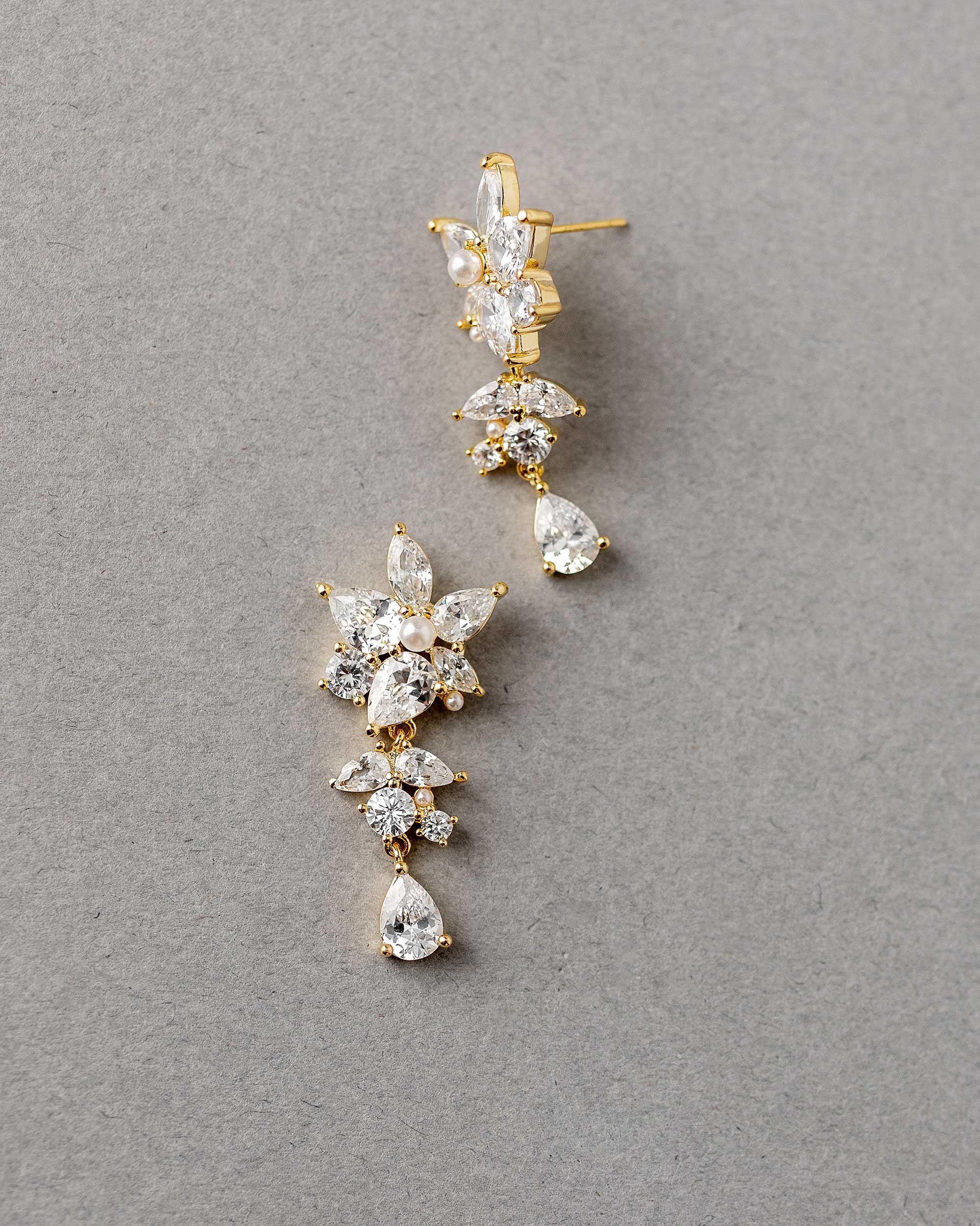 CZ Flower Earrings with Tiny Pearl Center Gold - Cassandra Lynne