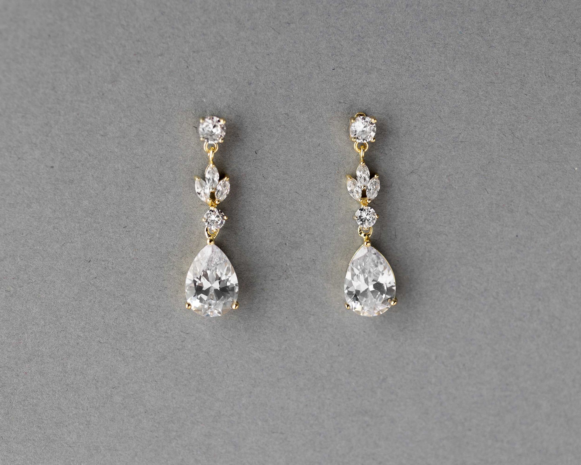 Gold CZ Pear Drop Bridal Earrings - Cassandra Lynne