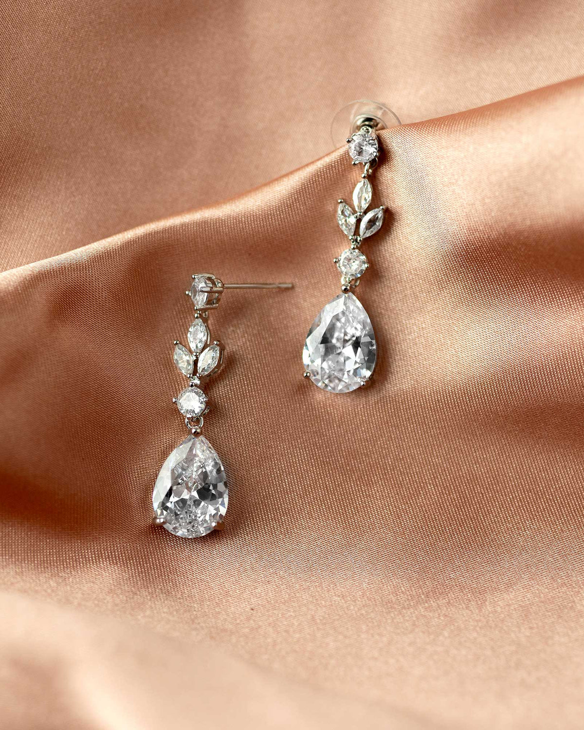 Silver CZ Pear Drop Bridal Earrings - Cassandra Lynne