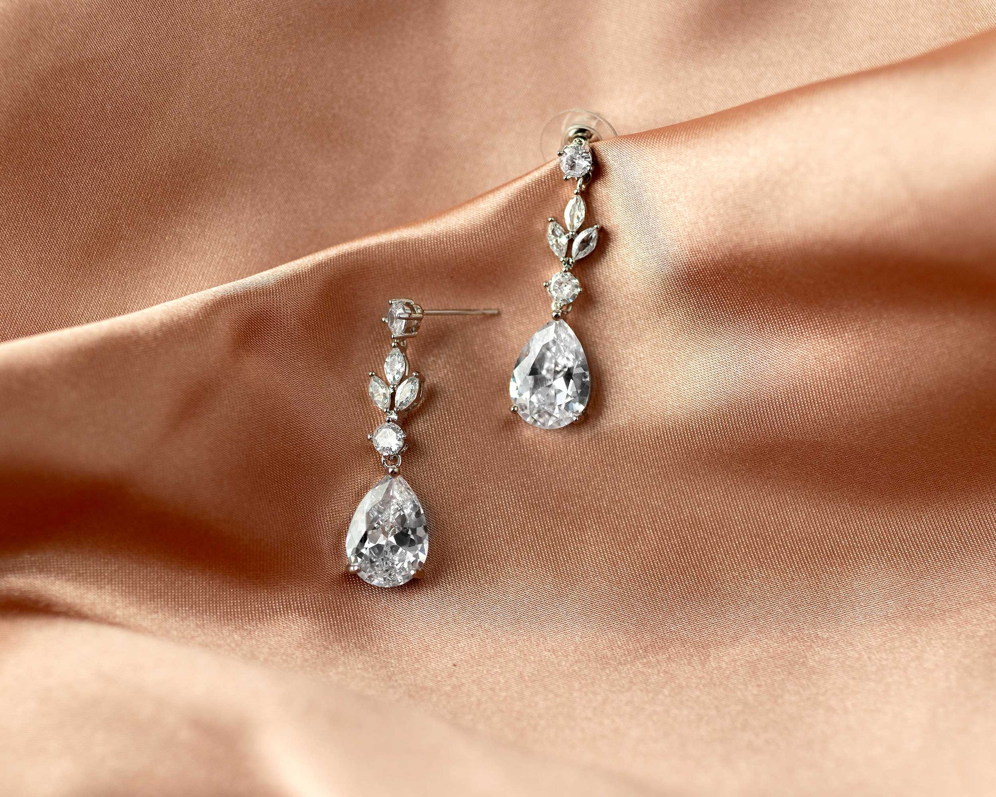 Silver CZ Pear Drop Bridal Earrings - Cassandra Lynne