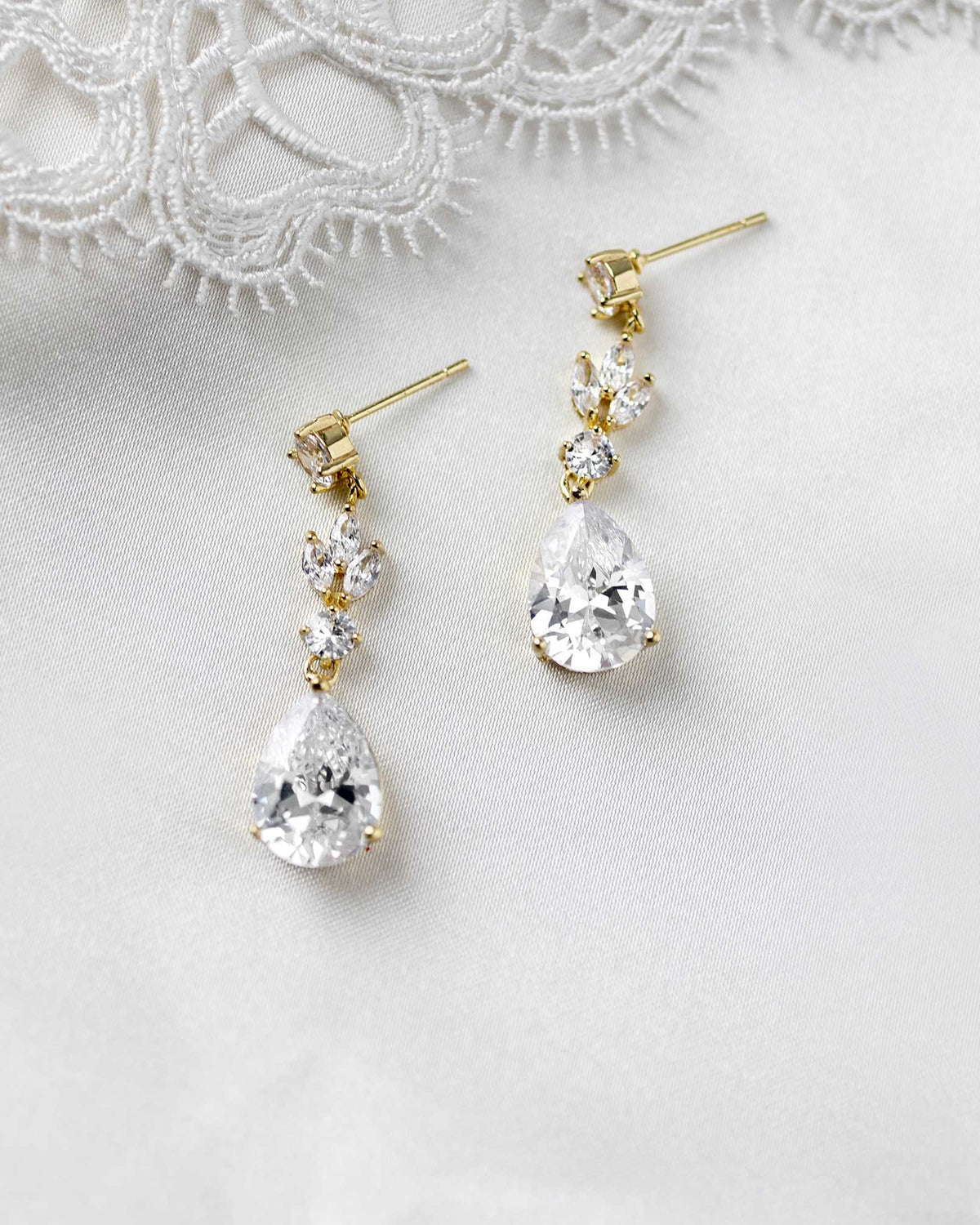 Gold CZ Pear Drop Bridal Earrings - Cassandra Lynne