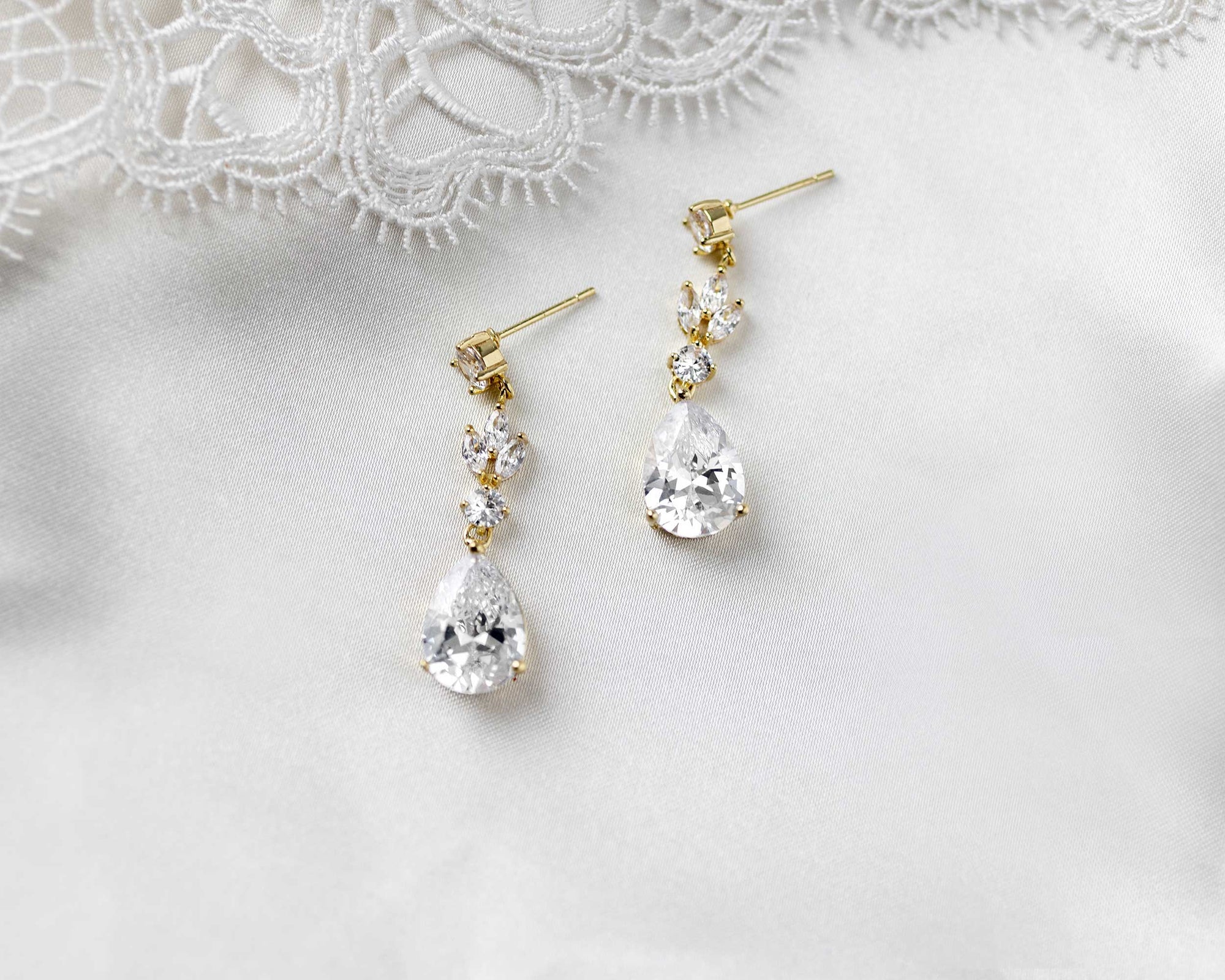 Gold CZ Pear Drop Bridal Earrings - Cassandra Lynne