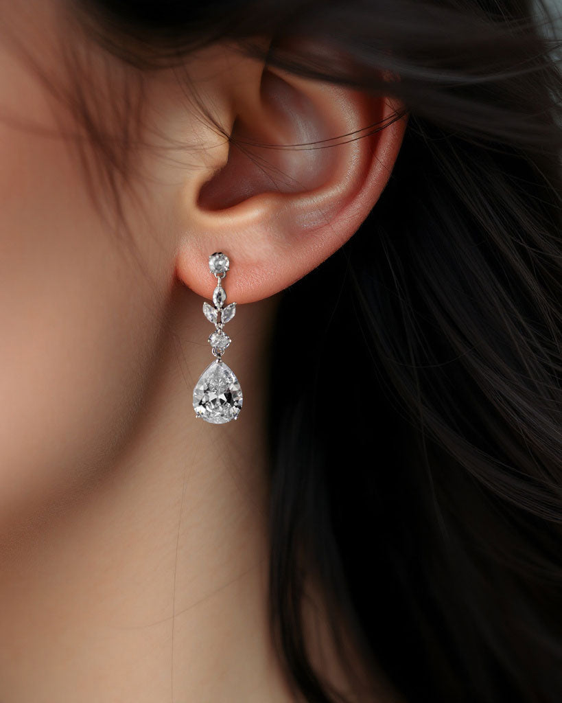 Silver CZ Pear Drop Bridal Earrings - Cassandra Lynne