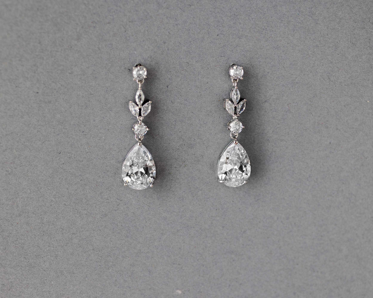 Silver CZ Pear Drop Bridal Earrings - Cassandra Lynne