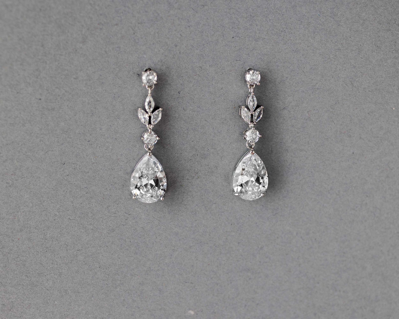 Silver CZ Pear Drop Bridal Earrings - Cassandra Lynne