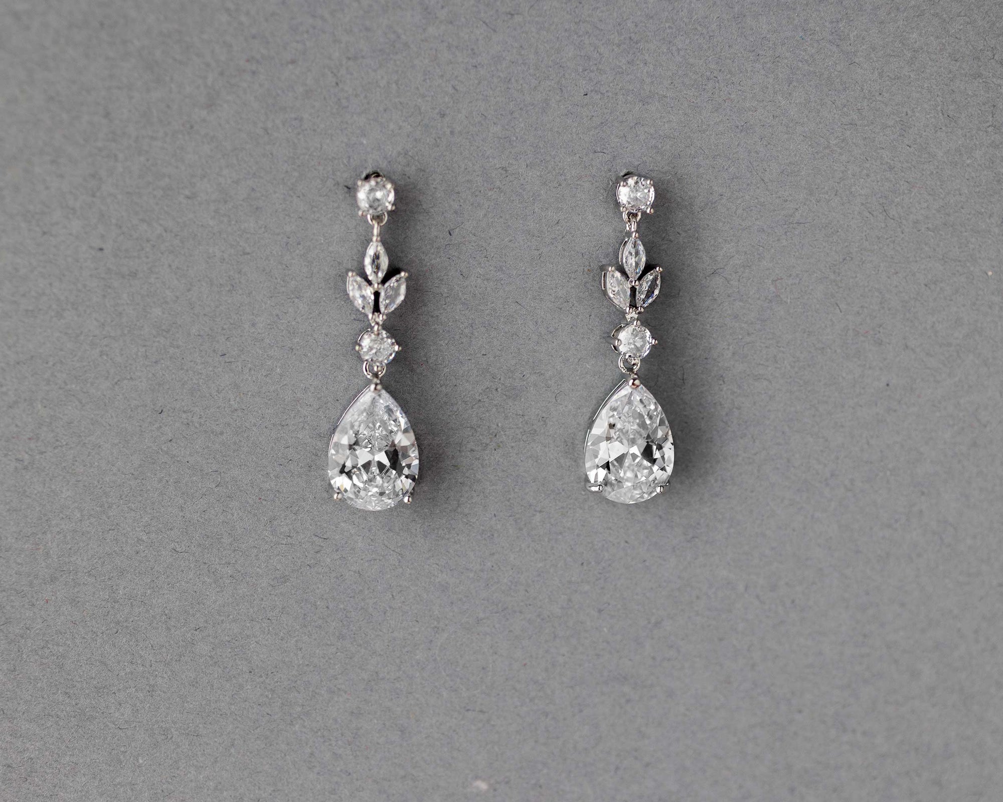Silver CZ Pear Drop Bridal Earrings - Cassandra Lynne