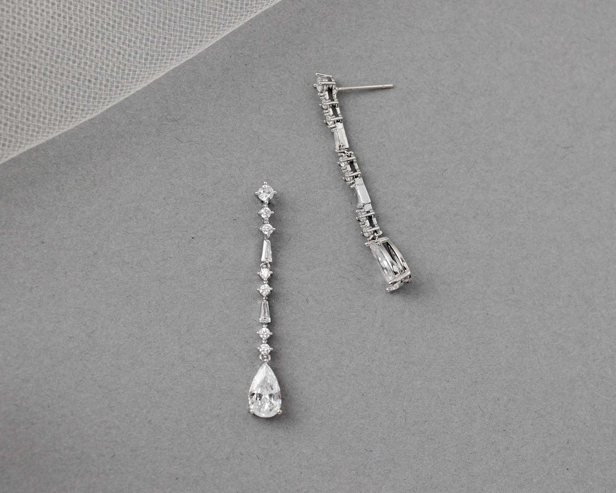 Delicate Dangle CZ Earrings with Baguette Accents